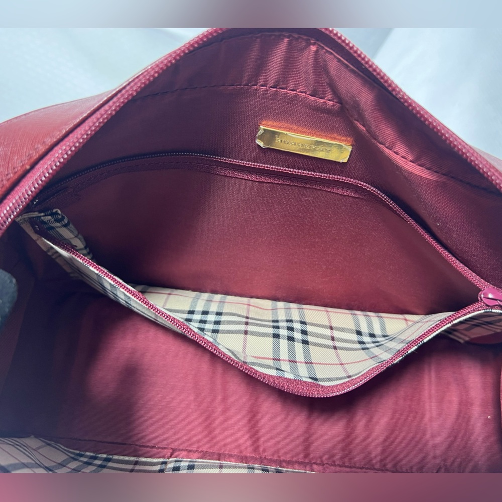 Burberry London Burgundy Saffiano Leather Satchel Re-Lined Authentic - Picture 13 of 16